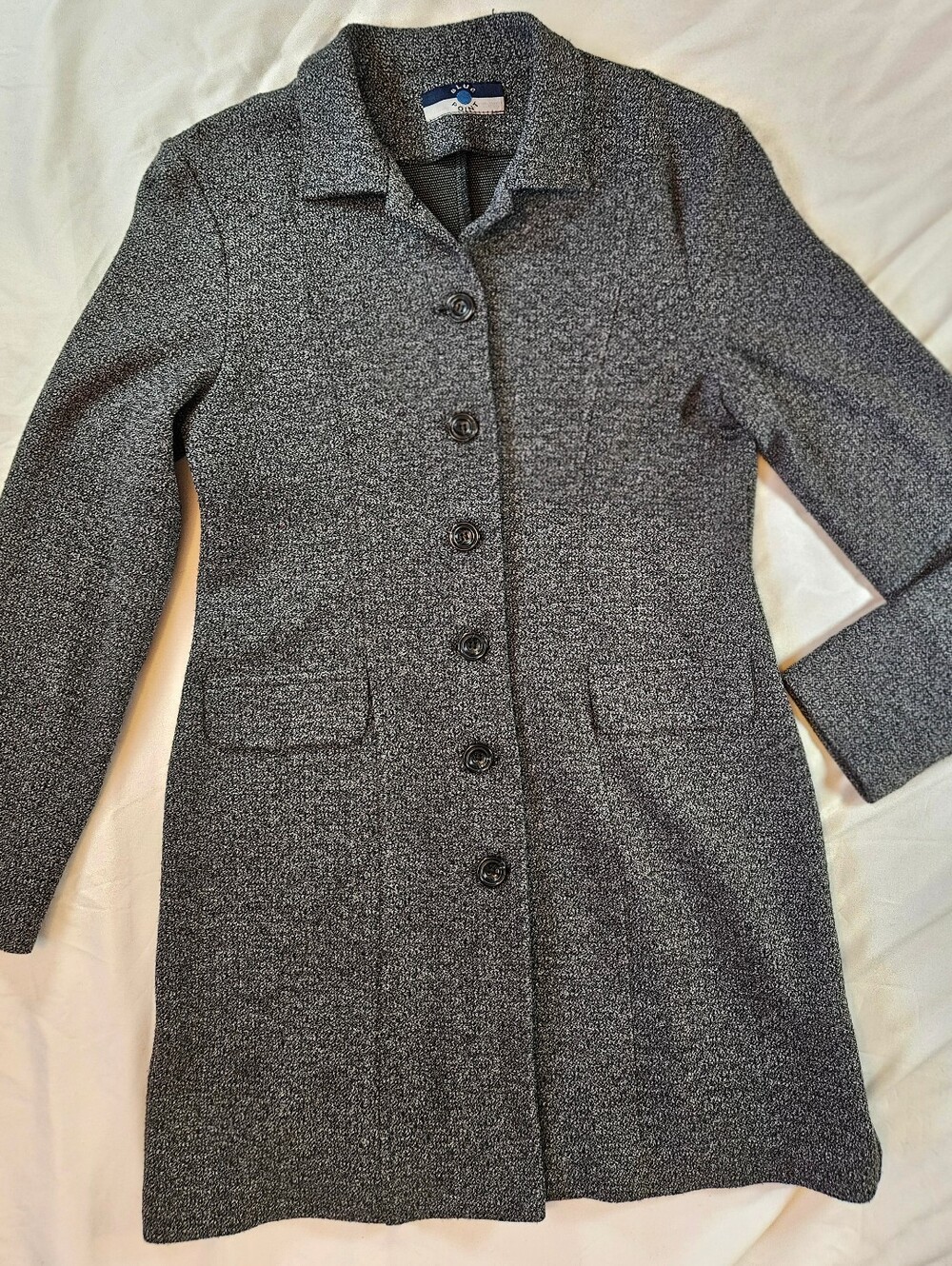 Blue Point Womens Gray Button Front Faux Pocket Long Blazer Jacket Size Medium